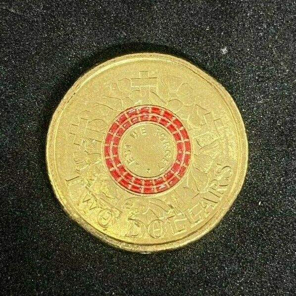 2015 $2 Two Dollar Coloured Coin Lest We Forget Red Circle - Rare