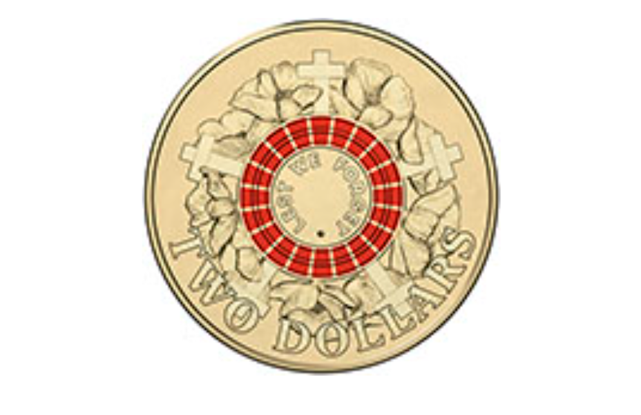 2015 $2 Two Dollar Coloured Coin Lest We Forget Red Circle - Rare
